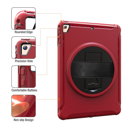 For iPad 9.7 inch (2017) 360 Degree Rotation PC+TPU Protective Cover with Holder & Hand Strap(Red)-garmade.com