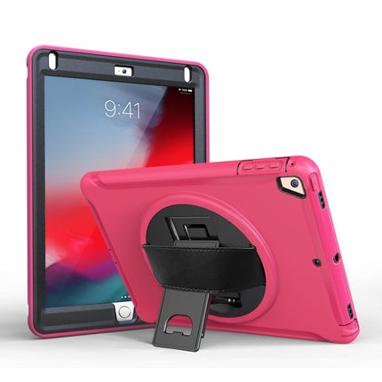 For iPad 9.7 inch (2017) 360 Degree Rotation PC+TPU Protective Cover with Holder & Hand Strap(Rose Red)-garmade.com