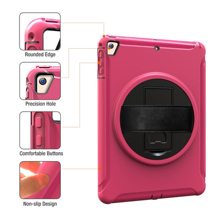 For iPad 9.7 inch (2017) 360 Degree Rotation PC+TPU Protective Cover with Holder & Hand Strap(Rose Red)-garmade.com