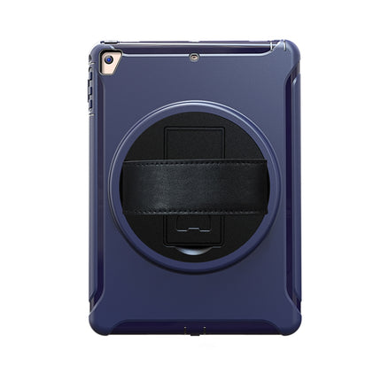 For iPad 9.7 inch (2017) 360 Degree Rotation PC+TPU Protective Cover with Holder & Hand Strap(Dark Blue)-garmade.com