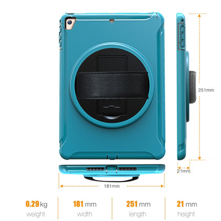 For iPad 9.7 inch (2017) 360 Degree Rotation PC+TPU Protective Cover with Holder & Hand Strap(Light Blue)-garmade.com