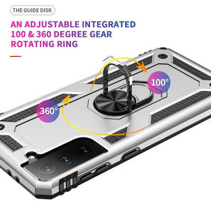 For Samsung Galaxy S21 5G Shockproof TPU + PC Protective Case with 360 Degree Rotating Holder(Silver)-garmade.com