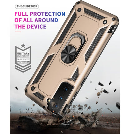For Samsung Galaxy S21 5G Shockproof TPU + PC Protective Case with 360 Degree Rotating Holder(Gold)-garmade.com