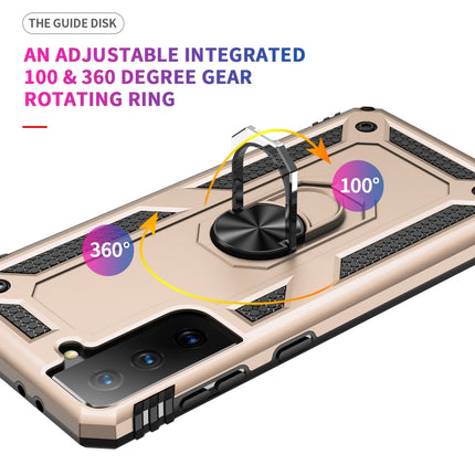 For Samsung Galaxy S21 5G Shockproof TPU + PC Protective Case with 360 Degree Rotating Holder(Gold)-garmade.com