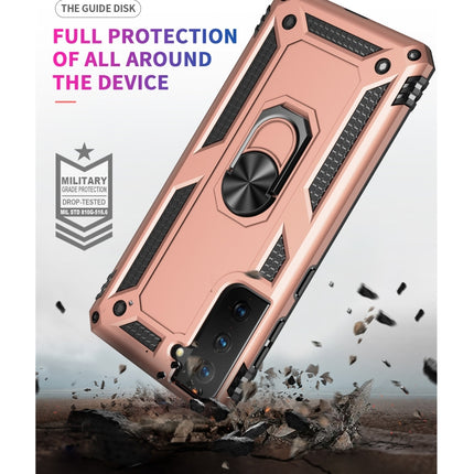 For Samsung Galaxy S21 5G Shockproof TPU + PC Protective Case with 360 Degree Rotating Holder(Rose Gold)-garmade.com