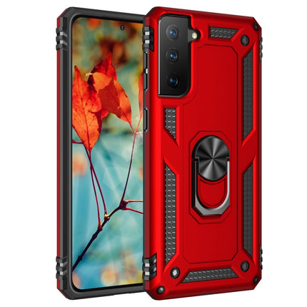 For Samsung Galaxy S21 5G Shockproof TPU + PC Protective Case with 360 Degree Rotating Holder(Red)-garmade.com