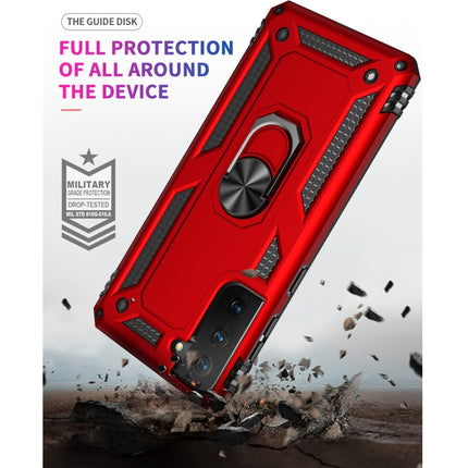 For Samsung Galaxy S21 5G Shockproof TPU + PC Protective Case with 360 Degree Rotating Holder(Red)-garmade.com