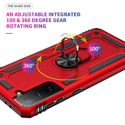 For Samsung Galaxy S21 5G Shockproof TPU + PC Protective Case with 360 Degree Rotating Holder(Red)-garmade.com