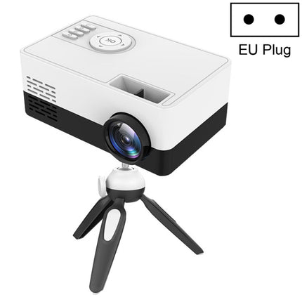 J15 1920 x 1080P HD Household Mini LED Projector with Tripod Mount Support AV / HDMI x 1 / USB x1 / TF x 1, Plug Type:EU Plug(Black White)-garmade.com