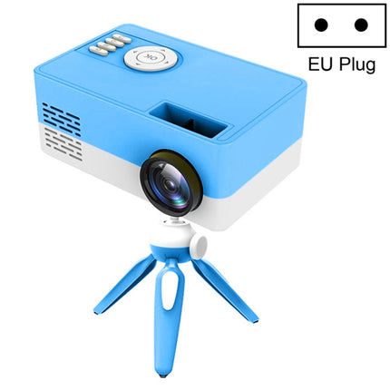 J15 1920 x 1080P HD Household Mini LED Projector with Tripod Mount Support AV / HDMI x 1 / USB x1 / TF x 1, Plug Type:EU Plug(Blue White)-garmade.com