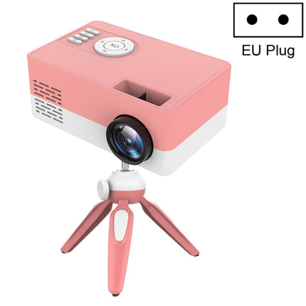 J15 1920 x 1080P HD Household Mini LED Projector with Tripod Mount Support AV / HDMI x 1 / USB x1 / TF x 1, Plug Type:EU Plug(Pink White)-garmade.com