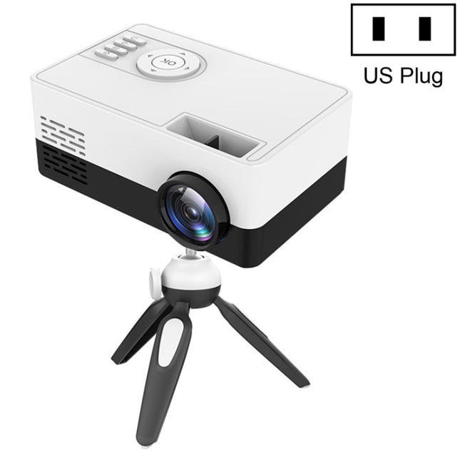 J15 1920 x 1080P HD Household Mini LED Projector with Tripod Mount Support AV / HDMI x 1 / USB x1 / TF x 1, Plug Type:US Plug(Black White)-garmade.com