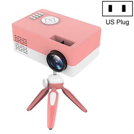 J15 1920 x 1080P HD Household Mini LED Projector with Tripod Mount Support AV / HDMI x 1 / USB x1 / TF x 1, Plug Type:US Plug(Pink White)-garmade.com