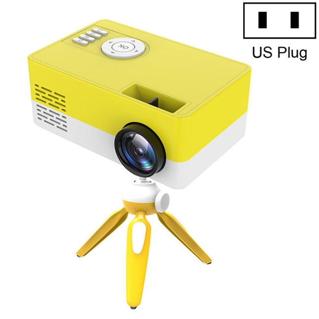 J15 1920 x 1080P HD Household Mini LED Projector with Tripod Mount Support AV / HDMI x 1 / USB x1 / TF x 1, Plug Type:US Plug(Yellow White)-garmade.com