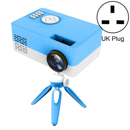 J15 1920 x 1080P HD Household Mini LED Projector with Tripod Mount Support AV / HDMI x 1 / USB x1 / TF x 1, Plug Type:UK Plug(Blue White)-garmade.com