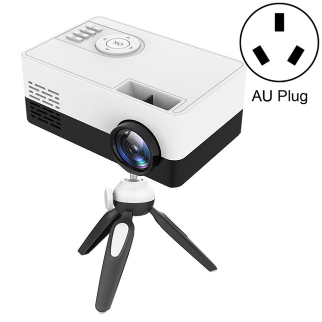J15 1920 x 1080P HD Household Mini LED Projector with Tripod Mount Support AV / HDMI x 1 / USB x1 / TF x 1, Plug Type:AU Plug(Black White)-garmade.com