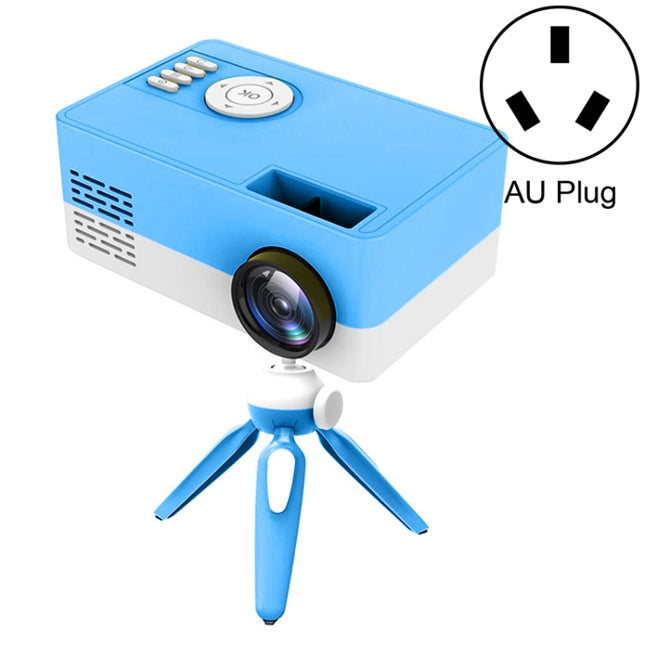 J15 1920 x 1080P HD Household Mini LED Projector with Tripod Mount Support AV / HDMI x 1 / USB x1 / TF x 1, Plug Type:AU Plug(Blue White)-garmade.com