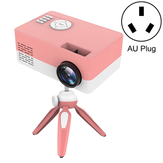 J15 1920 x 1080P HD Household Mini LED Projector with Tripod Mount Support AV / HDMI x 1 / USB x1 / TF x 1, Plug Type:AU Plug(Pink White)-garmade.com