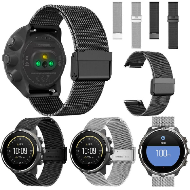 For Suunto 9 Milanese Nice Buckle Replacement Wrist Strap Watchband(Black)-garmade.com