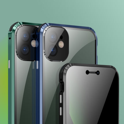 Four-corner Shockproof Anti-peeping Magnetic Metal Frame Double-sided Tempered Glass Case For iPhone 11 Pro Max(Dark Green)-garmade.com