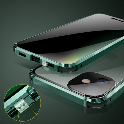 Four-corner Shockproof Anti-peeping Magnetic Metal Frame Double-sided Tempered Glass Case For iPhone 12(Dark Green)-garmade.com