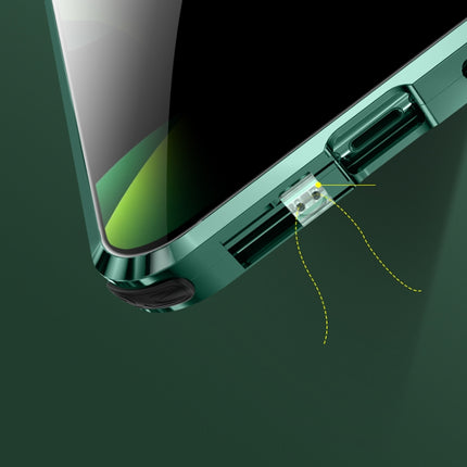 Four-corner Shockproof Anti-peeping Magnetic Metal Frame Double-sided Tempered Glass Case For iPhone 12(Dark Green)-garmade.com