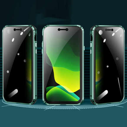 Four-corner Shockproof Anti-peeping Magnetic Metal Frame Double-sided Tempered Glass Case For iPhone 12 Pro(Dark Green)-garmade.com