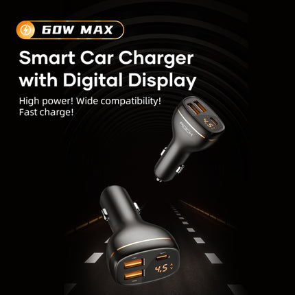 ROCK C301 60W Smart Digital Display Three Ports Car Charger(Black)-garmade.com