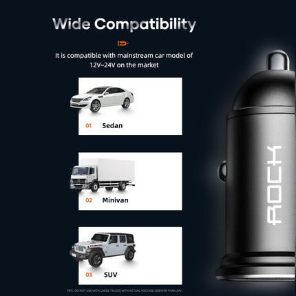 ROCK H11 4.8A 24W Mini Dual USB Car Charger(Black)-garmade.com