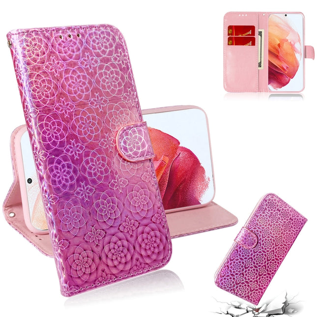 For Samsung Galaxy S21 5G Solid Color Colorful Magnetic Buckle Horizontal Flip PU Leather Case with Holder & Card Slots & Wallet & Lanyard(Pink)-garmade.com