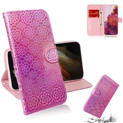 For Samsung Galaxy S21 Ultra 5G Solid Color Colorful Magnetic Buckle Horizontal Flip PU Leather Case with Holder & Card Slots & Wallet & Lanyard(Pink)-garmade.com