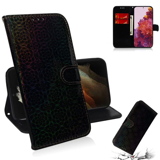 For Samsung Galaxy S21 Ultra 5G Solid Color Colorful Magnetic Buckle Horizontal Flip PU Leather Case with Holder & Card Slots & Wallet & Lanyard(Black)-garmade.com