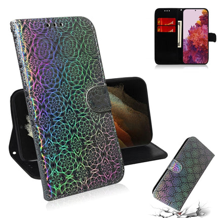 For Samsung Galaxy S21 Ultra 5G Solid Color Colorful Magnetic Buckle Horizontal Flip PU Leather Case with Holder & Card Slots & Wallet & Lanyard(Silver)-garmade.com