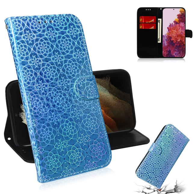 For Samsung Galaxy S21 Ultra 5G Solid Color Colorful Magnetic Buckle Horizontal Flip PU Leather Case with Holder & Card Slots & Wallet & Lanyard(Sky Blue)-garmade.com
