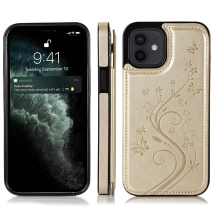 Butterflies Flowers Double Buckle PU + TPU Protective Case with Holder & Card Slots & Photo Frame For iPhone 12 mini(Gold)-garmade.com