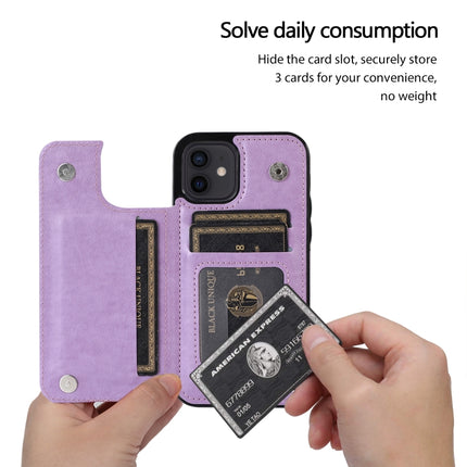 Butterflies Flowers Double Buckle PU + TPU Protective Case with Holder & Card Slots & Photo Frame For iPhone 12 mini(Purple)-garmade.com