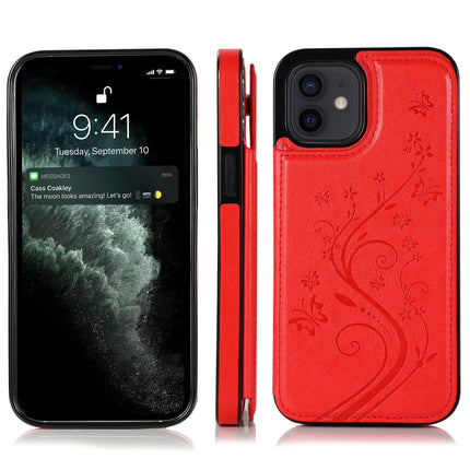 Butterflies Flowers Double Buckle PU + TPU Protective Case with Holder & Card Slots & Photo Frame For iPhone 12 mini(Red)-garmade.com