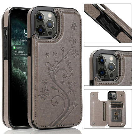 Butterflies Flowers Double Buckle PU + TPU Protective Case with Holder & Card Slots & Photo Frame (Grey)-garmade.com