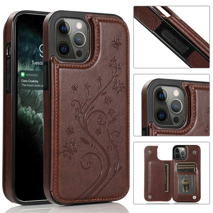 Butterflies Flowers Double Buckle PU + TPU Protective Case with Holder & Card Slots & Photo Frame(Brown)-garmade.com