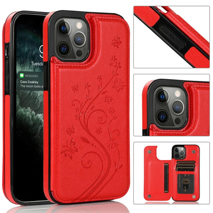 Butterflies Flowers Double Buckle PU + TPU Protective Case with Holder & Card Slots & Photo Frame(Red)-garmade.com