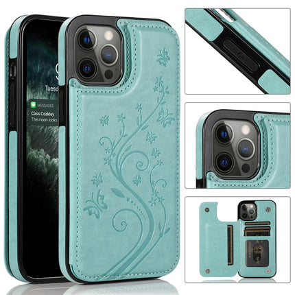 Butterflies Flowers Double Buckle PU + TPU Protective Case with Holder & Card Slots & Photo Frame(Green)-garmade.com