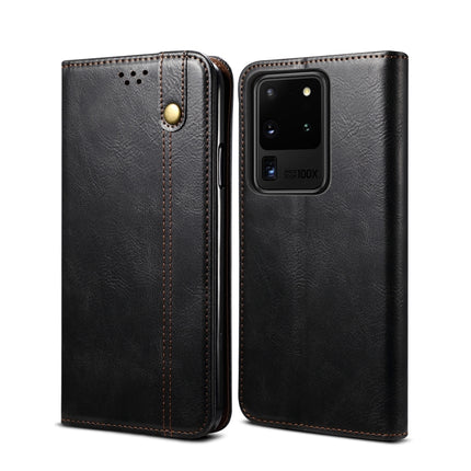 For Samsung Galaxy S20 UItra Simple Wax Crazy Horse Texture Horizontal Flip Leather Case with Card Slots & Wallet(Black)-garmade.com