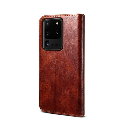 For Samsung Galaxy S20 UItra Simple Wax Crazy Horse Texture Horizontal Flip Leather Case with Card Slots & Wallet(Brown)-garmade.com