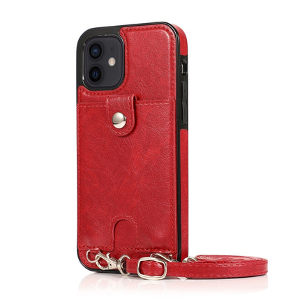 Shockproof PU Leather + TPU Protective Case with Card Slot & Lanyard For iPhone 12 mini(Red)-garmade.com