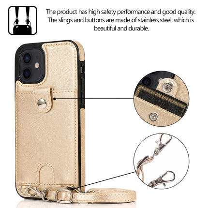 Shockproof PU Leather + TPU Protective Case with Card Slot & Lanyard For iPhone 12 mini(Gold)-garmade.com