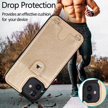 Shockproof PU Leather + TPU Protective Case with Card Slot & Lanyard For iPhone 12 mini(Gold)-garmade.com