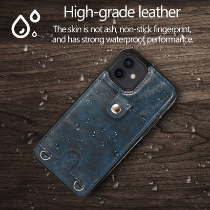 Shockproof PU Leather + TPU Protective Case with Card Slot & Lanyard For iPhone 12 mini(Blue)-garmade.com