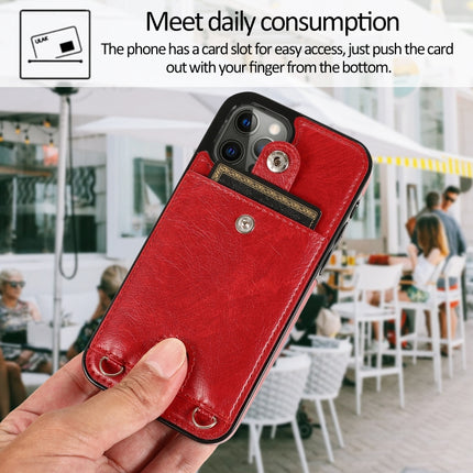Shockproof PU Leather + TPU Protective Case with Card Slot & Lanyard For iPhone 12 / 12 Pro(Red)-garmade.com