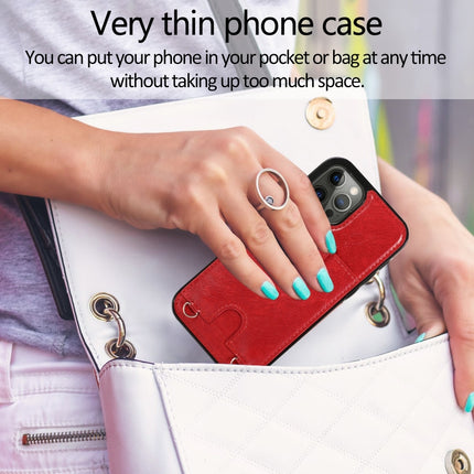 Shockproof PU Leather + TPU Protective Case with Card Slot & Lanyard For iPhone 12 / 12 Pro(Red)-garmade.com