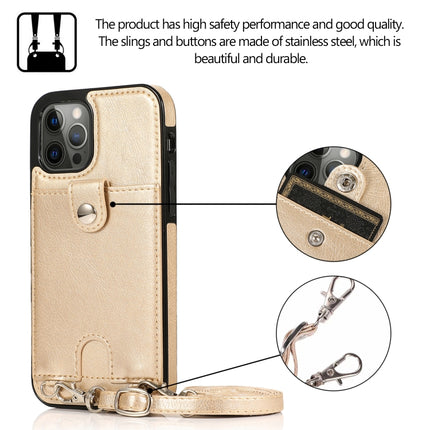Shockproof PU Leather + TPU Protective Case with Card Slot & Lanyard For iPhone 12 / 12 Pro(Gold)-garmade.com